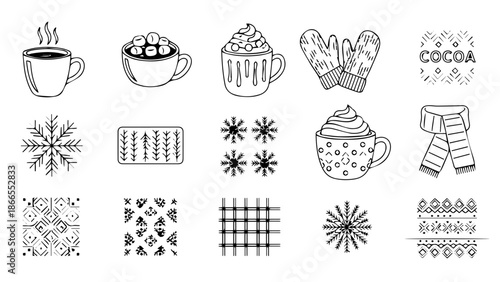 Collection of winter-themed icons isolated on white background, Vector