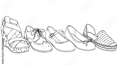 Collection of various women's sandals isolated on white background, Vector