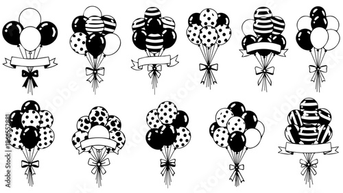 Collection of decorative balloons with unique patterns isolated on white background, Vector