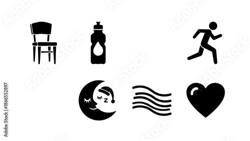Icons representing daily life and emotions isolated on white background, Vector