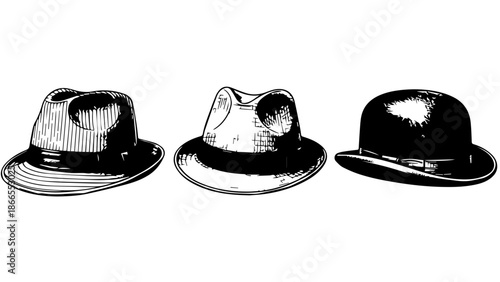 Collection of vintage hats isolated on white background, Vector