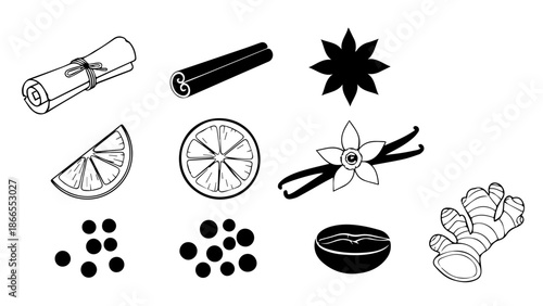 Collection of culinary ingredients isolated on white background, Vector