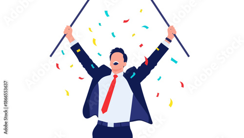 Celebrating Success Businessman Confetti Rain Joyful Achievement And Corporate Triumph