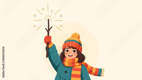 Celebrating Winter Joy A Girl Holding Sparklers In A Festive Scene