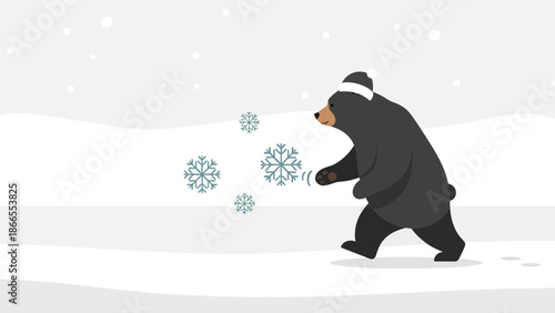 Charming Black Bear Having Fun Throwing Snowflakes During A Delightful Winter Season