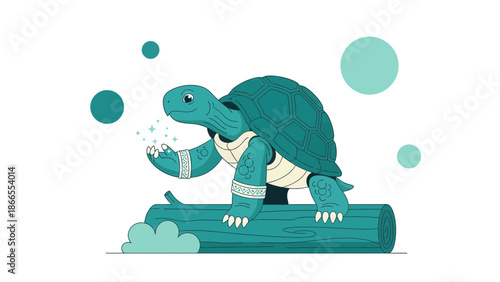 Charming Turtle Conjuring Magic Illustration For Children's Books And Digital Art