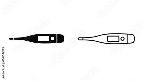 Two medical thermometers in a simple black and white silhouette