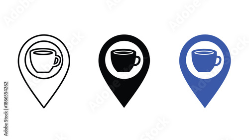 Coffee cup location icons in three color variations a bold silhouette Free Download Coffee cup location icons in three color variations a bold silhouette - GFXLoad