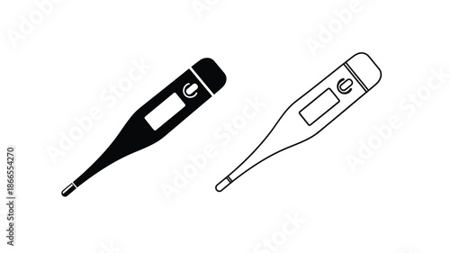 Two thermometer designs one digital and one traditional in black silhouette