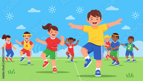 Cheerful Children Enjoying Outdoor Games and Physical Activity On a Sunny Day