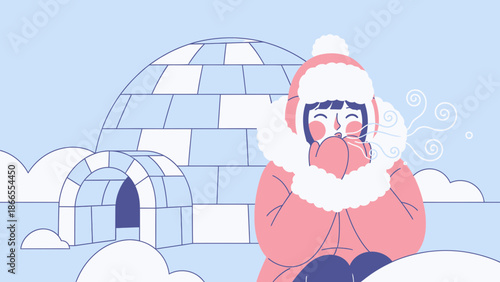 Chilly Adventures A Girl Embracing Winter Near An Igloo