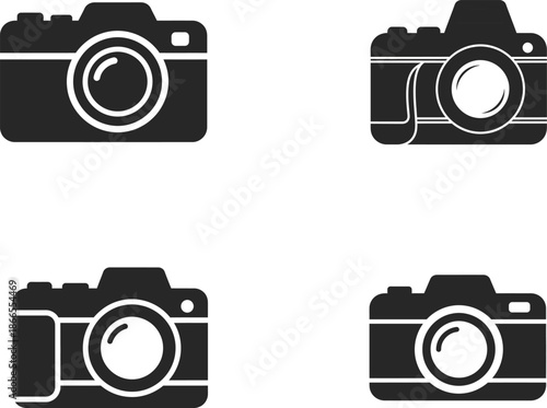 Collection of four different modern camera icons isolated on a white background for design