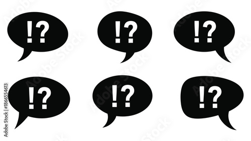 Black speech bubbles with question marks a graphic design silhouette
