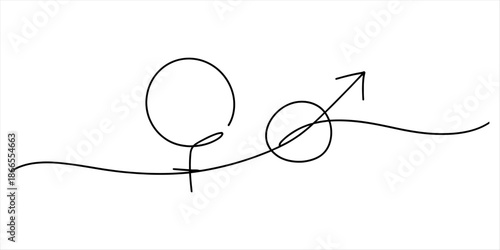 Gender symbols representing masculinity and femininity in a simple line art. Vector, illustration