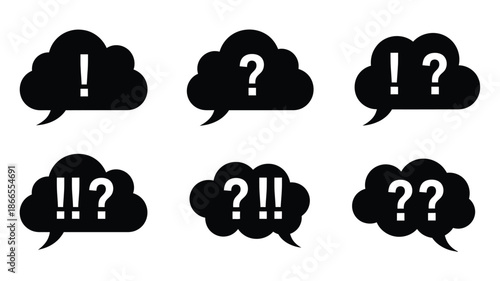 Black speech bubbles with question and exclamation marks a striking silhouette