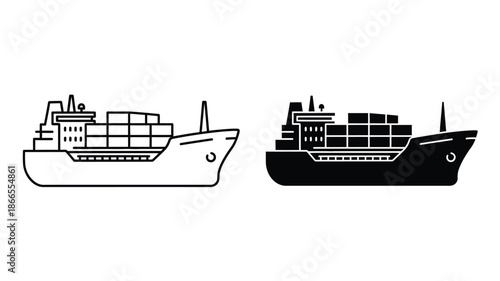 Comparison of cargo ship designs showcasing a black and white silhouette