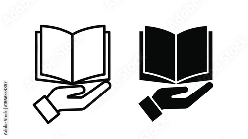 An open book held in a hand with its contrasting silhouette