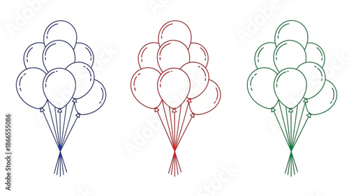 Colorful balloon arrangements in red blue and green a delightful silhouette