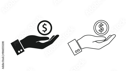 Hands offering money with dollar signs a striking graphic silhouette