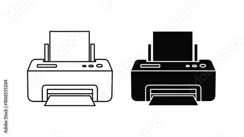 Two printer icons one outlined and one dark a contrasting silhouette