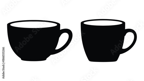 Two black coffee cups presented as a striking graphic silhouette