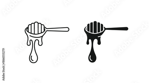 Two honey dipper designs with dripping honey a striking silhouette