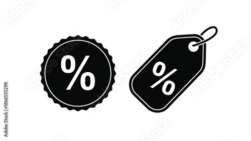 Two black sale tags with percentage signs a striking silhouette