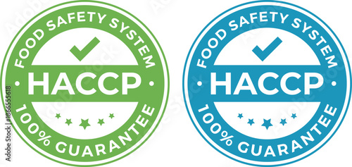 Green and Blue HACCP Food Safety System 100% Guarantee Vector Badges