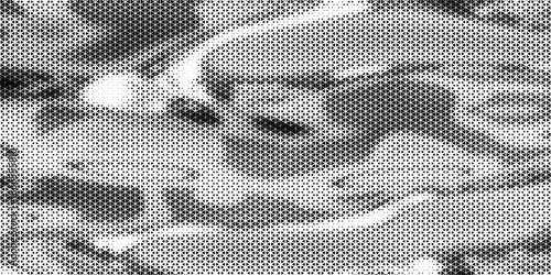 Triangular Halftone Texture Retro wave Vector Geometric Technology Abstract Background. Half Tone Triangles Retro Colored Pattern. Minimal 80s Style Dynamic Tech Structure Wallpaper