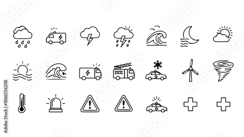 Weather and activity icons collection isolated on white background, Vector