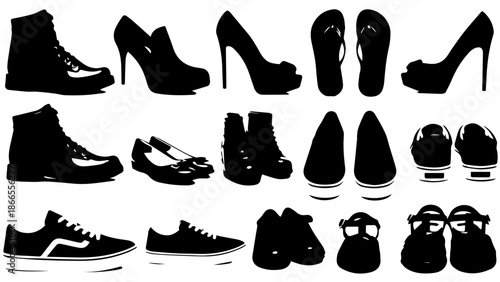 Collection of various shoes isolated on white background, Vector