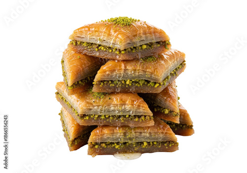 pistachio baklava squares stacked pastries
