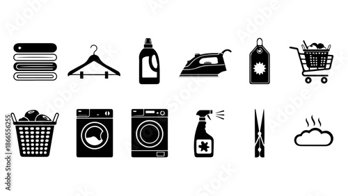 Common household items for laundry and cleaning isolated on white background, Vector