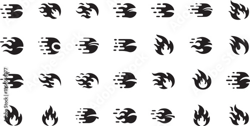 Minimalist Speed Fire Logo Icons and Modern Flame Energy Symbols Set for Sport and Racing Branding.