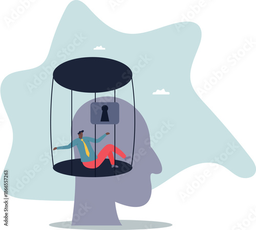 Struggle prison mind, fixed mindset trapped inside psychology, stressed anxiety or overworked, slavery,about a man and his life.