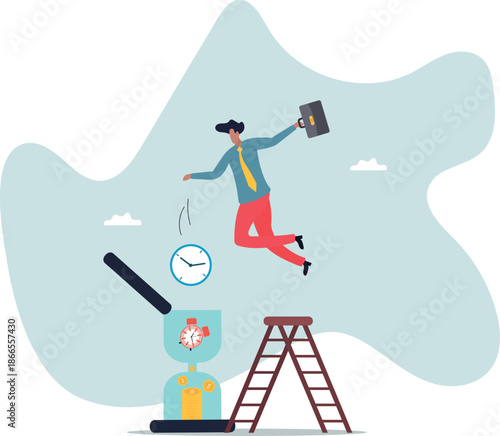 Time is money, long term investment return, retirement pension fund.business concept.flat character.about a man and his life.