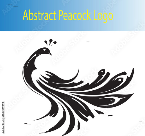 Minimalist abstract peacock illustration created with elegant flowing lines and smooth vector-style strokes. The modern logo design features dynamic curved shapes forming stylized feathers in a balanc