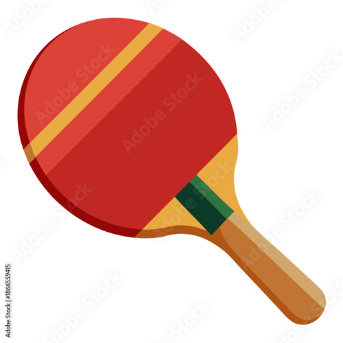 Title: A red and yellow striped tennis racket with a green and yellow handle on a transparent