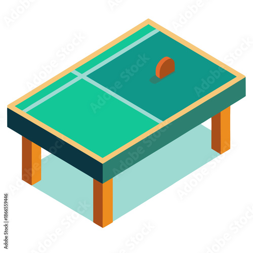 Title: A 3D of a rectangular table with a green and an orange cylindrical on