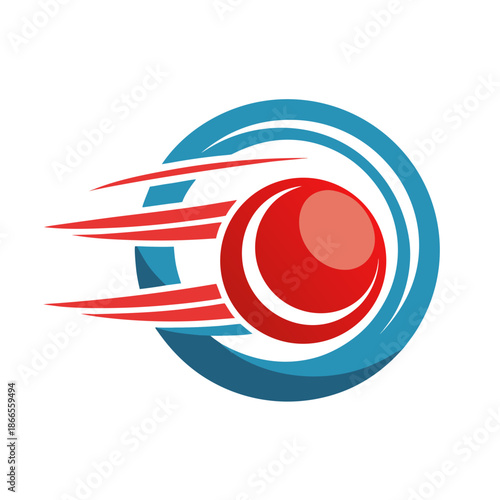 Title: A vibrant circular with red and blue swirling patterns and dynamic motion lines in a