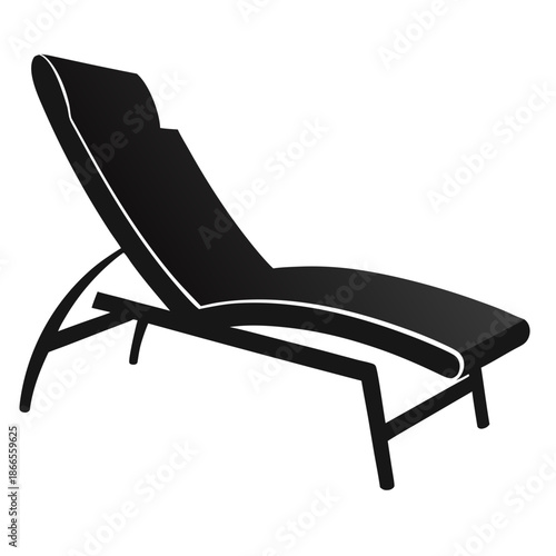 Title: Black modern lounge chair with sleek and curved backrest on a white background