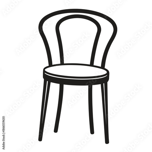 Title: Simple black line of a classic wooden chair with four legs and a curved backrest