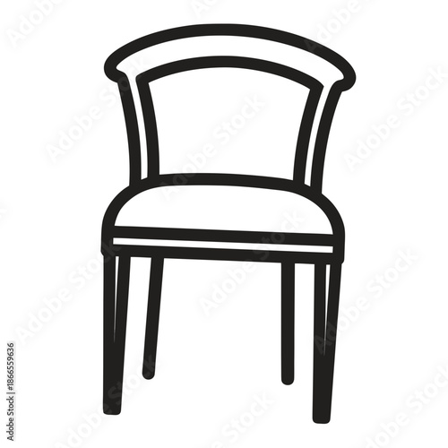 Title: Minimalist black line of a wooden chair with a curved backrest and four legs