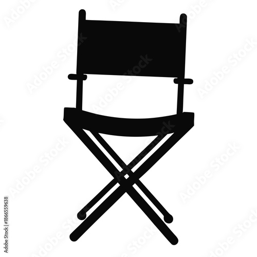 Title: Black director's chair with wooden armrests and legs on a white background