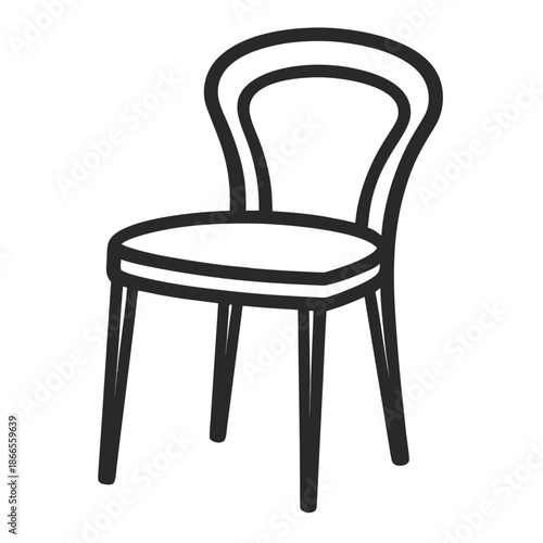 Title: Minimalist black line of a wooden chair with a curved backrest and four legs
