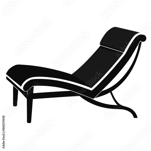 Title: Black minimalist lounge chair with curved backrest and armrests on a white background
