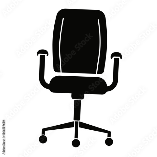 Title: Black office chair with armrests and five-wheel base on a white background