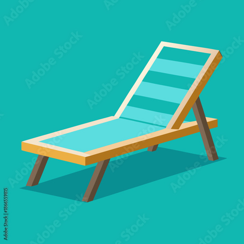 Title: A yellow and brown wooden deck chair with a reclined backrest and a flat seat