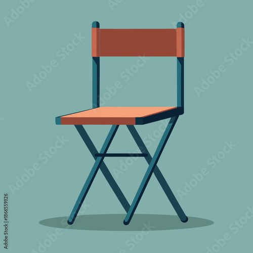 Title: A red and black folding chair with a simple and a flat seat and backrest front