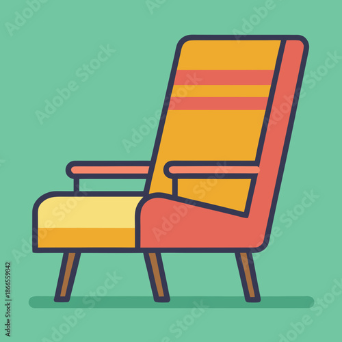 Title: A colorful recliner chair with a gradient backrest and armrests on a light green background